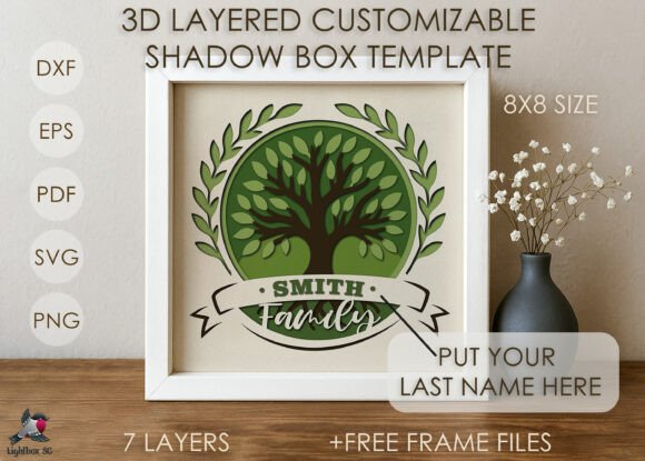 Customizable SVG shadow box templates