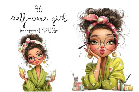 Quirky Self-Care Fashion Girl Clipart