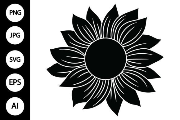 Black Sunflower SVG Black and White PNG
