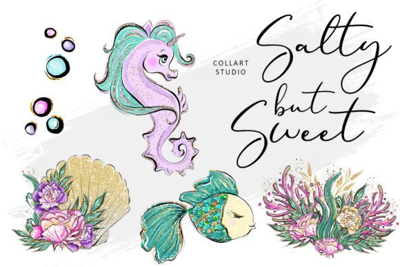 Mermaid Clipart Set, Fairy Tale, Summer