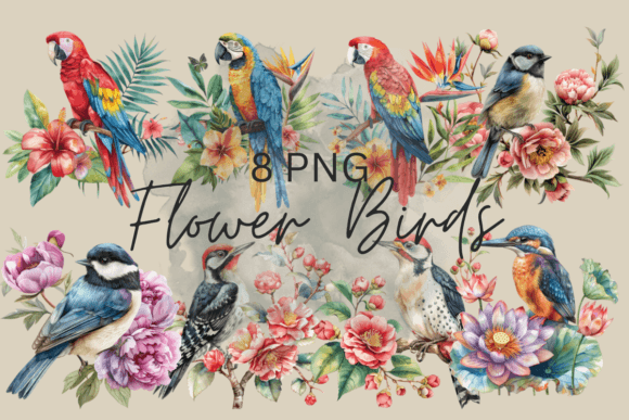 Vintage Bird in Flowers Watercolor Birds - Download Now
