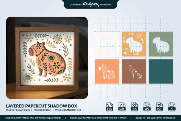 3D Capybara Folk Art SVG Shadow Box