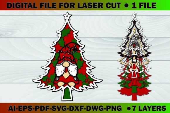 Christmas Tree Gnome Paper Cut 3d SVG