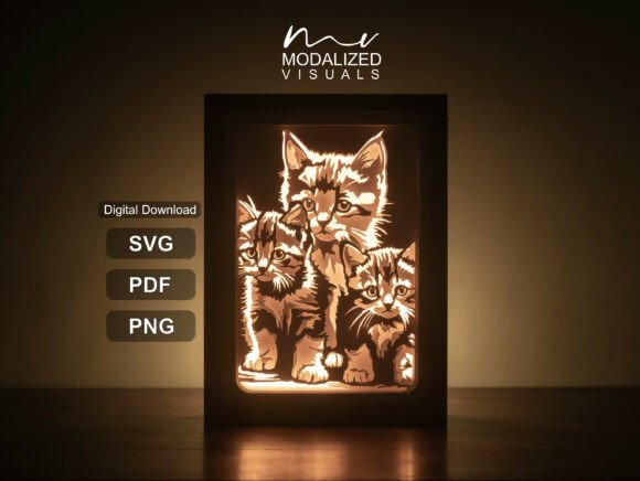 Cats Lightbox Paper Cut Shadow Box