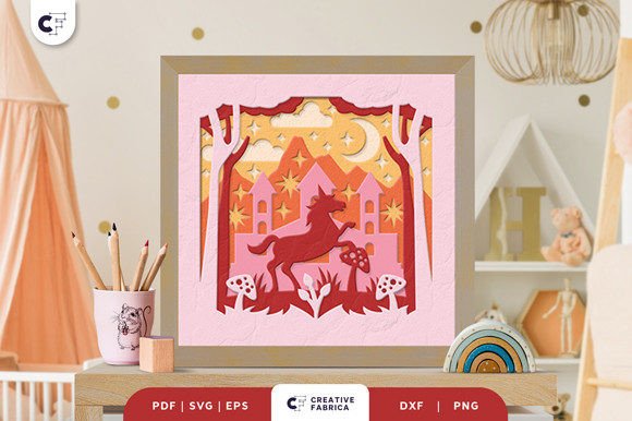 Fantasy Unicorn 3D Shadow Box Paper Cut
