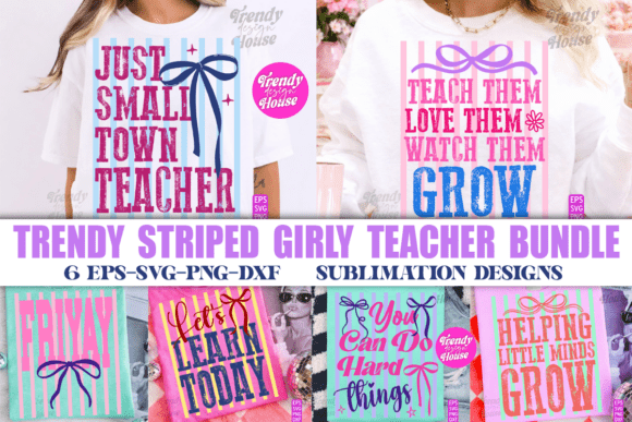 Striped Girly Teacher SVG Bundle, School