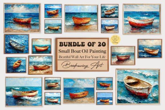Oil Paint Lonely Boat Wall Art Bundle