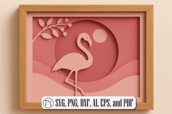 3D Flamingo Shadow Box SVG Cut File