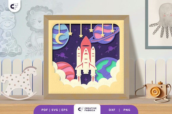 Rocket Launch 3D Shadow Box Paper Cut