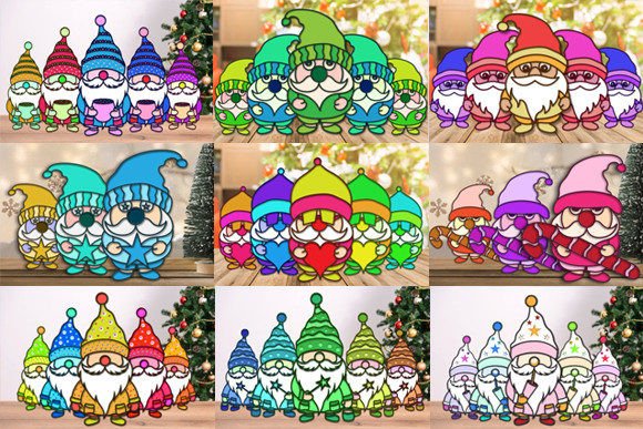 3D Christmas Gnome Paper Cut SVG Set
