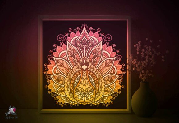 Mandala Peacock Papercut Lightbox Svg