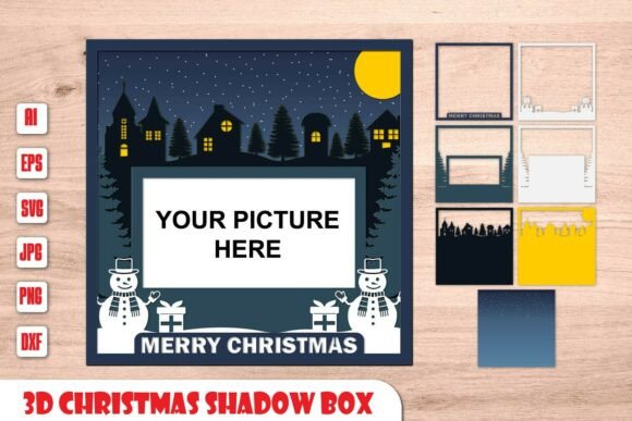 Merry Christmas Photo Frame | Layered Winter Shadow Box