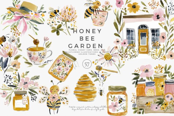 Charming Honey Bee Garden Clipart Set