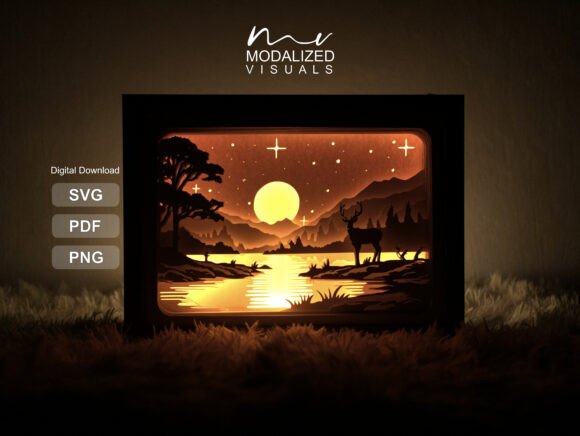 Sunset Deer Shadow Box Light Art