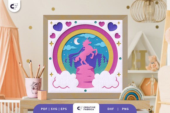 Unicorn 3D Shadow Box Paper Cut