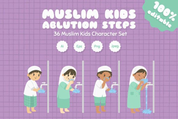 Ablution Step for Kids Character Vector