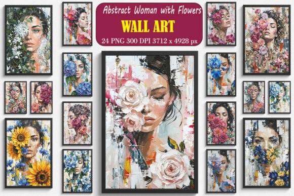 Abstract Woman with Flowers Wall Arts