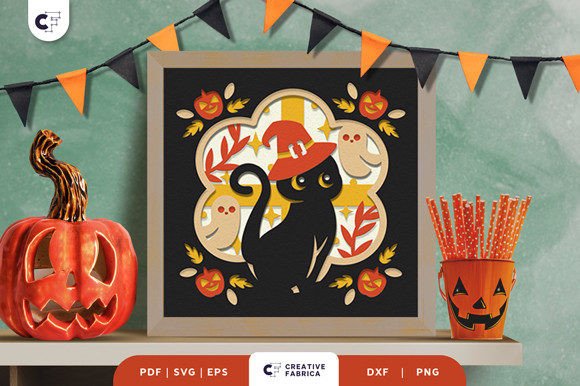 Witch Black Cat 3D Shadow Box