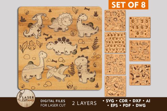 8 Kids Puzzles Laser Cut Template
