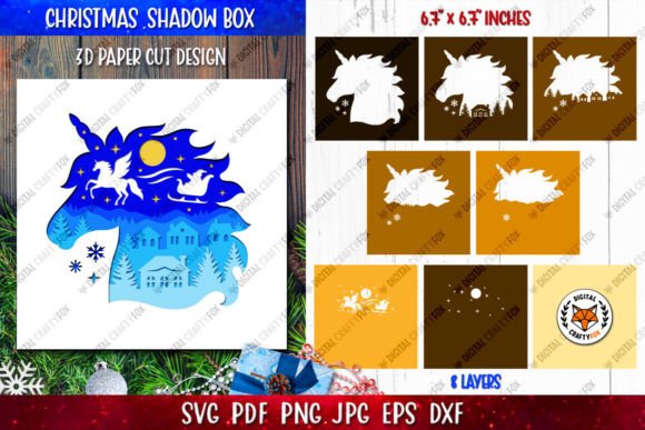 Christmas Unicorn Shadow Box