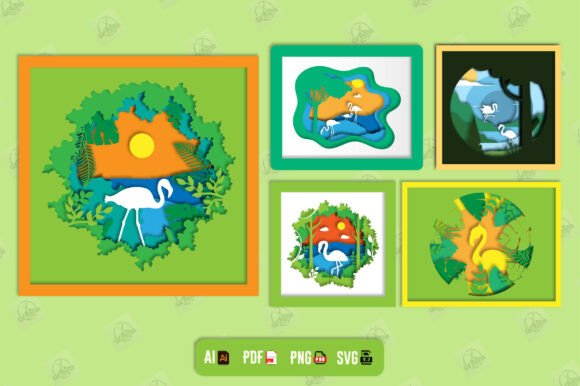3D Flamingo Shadow Box Laser Cut Bundle