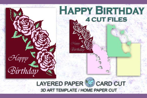 Happy Birthday Roses Paper Cut Card SVG
