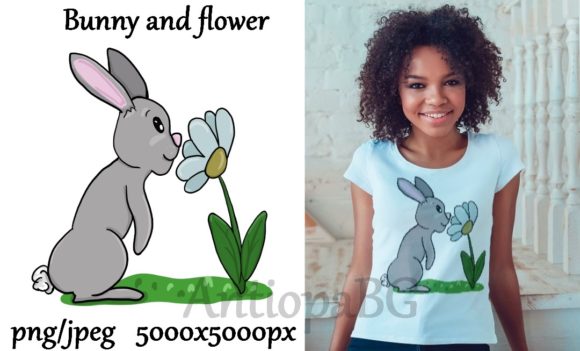 Cartoon Bunny and Flower