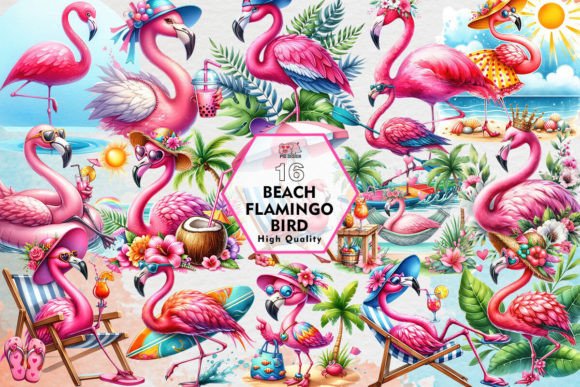 Beach Flamingo Bird Clipart PNG Graphics