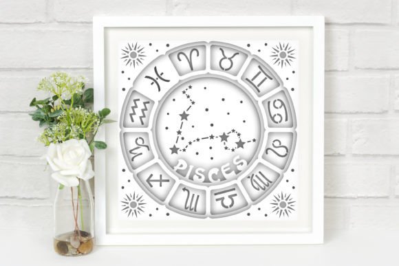 Pisces Shadow Box Svg, Zodiac Pisces Svg