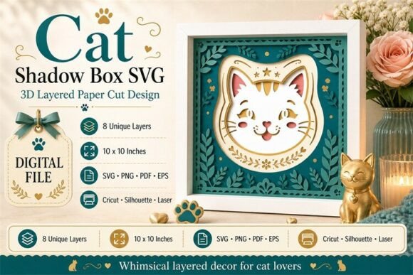 Cat Shadow Box Svg 3d Layered Papercut
