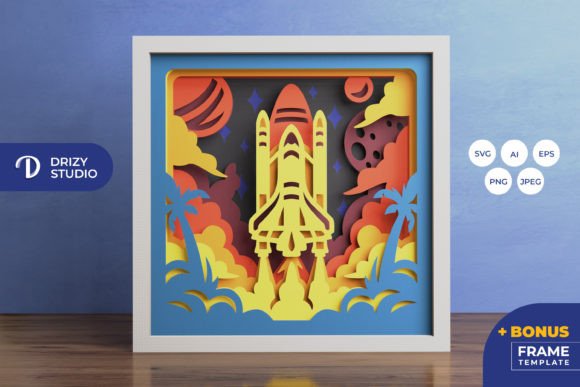 Rocket Launch 3D Shadow Box SVG