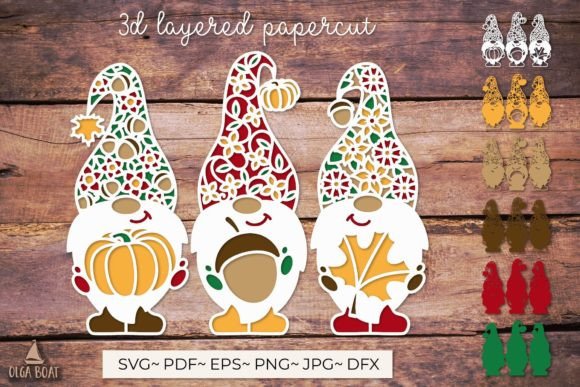 Autumn Gnome 3d Layered Papercut Svg