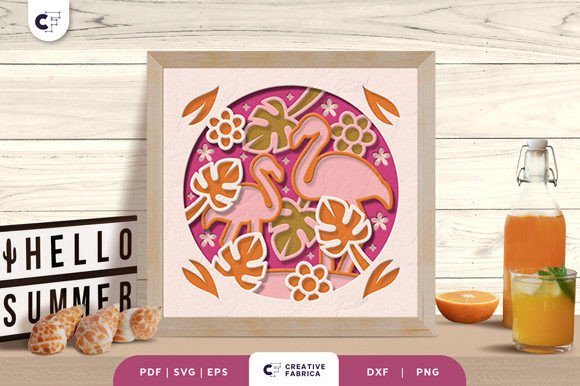 Summer Flamingo Shadow Box Paper Cut