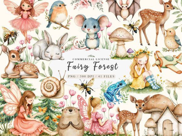 Charming Fairy Woodland Animals Clipart