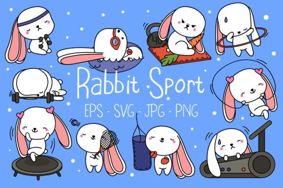 Set of Cute Cartoon Bunny Sportsman