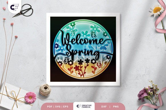 Welcome Spring Paper Cut 3D Shadow Box