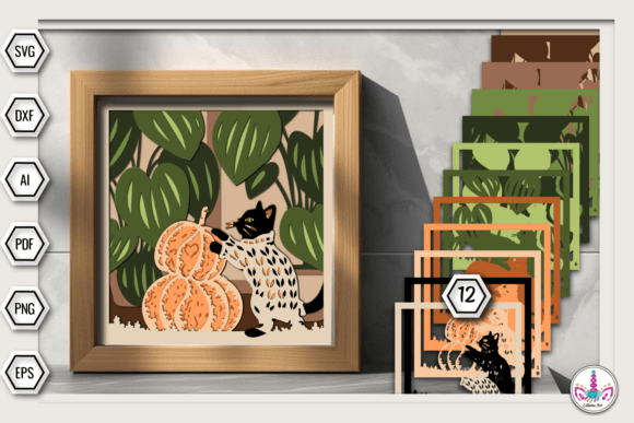 Cat with Pumpkin 3D Shadow Box Template