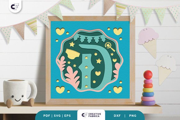 Baby Alphabet D Monogram 3D Papercut SVG