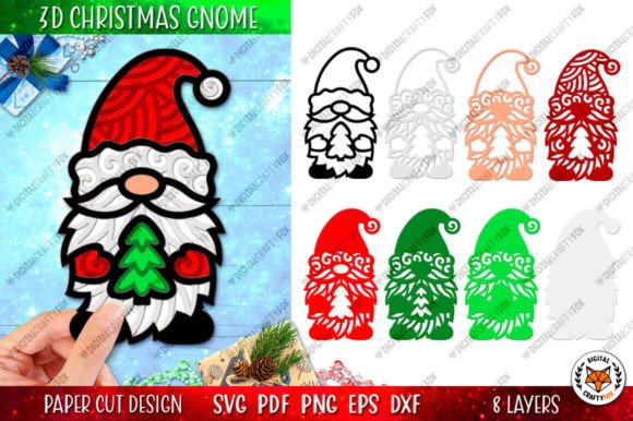 3D Christmas Gnome Paper Cut SVG