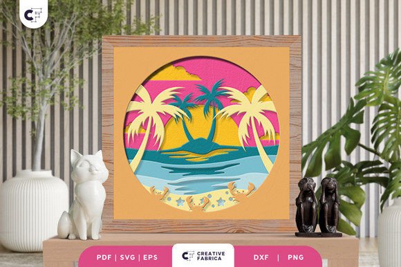 Tropical Beach 3D Paper Cut Light Box