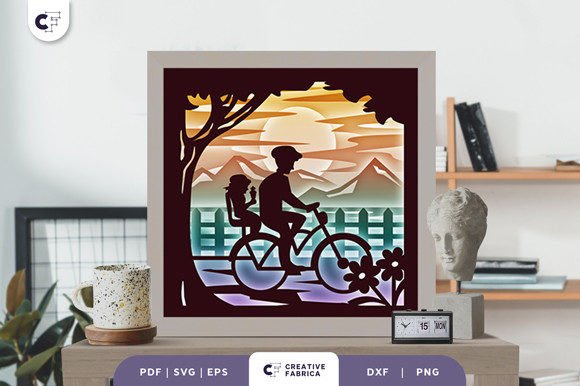 Dad and Daughter Ride a Bike Shadow Box