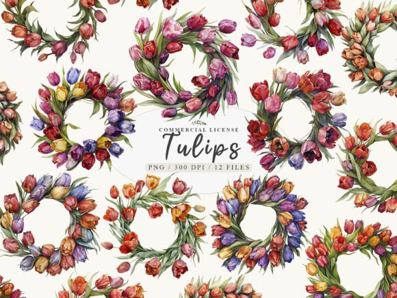 Tulip Wreath, Floral Frame Clipart