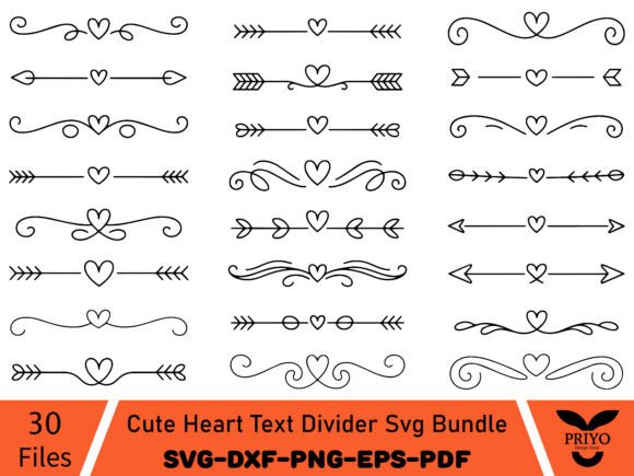 Cute Heart Text Divider Svg Bundle