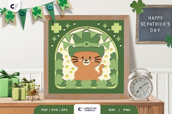 St. Patrick's Kitten 3D Shadow Box SVG
