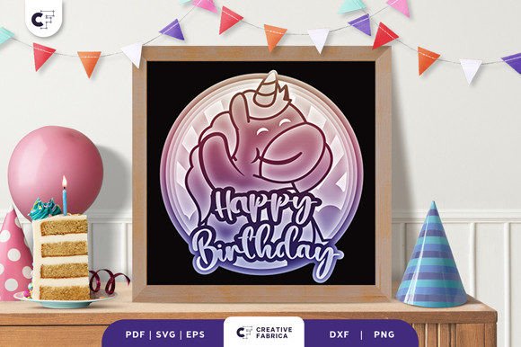 Birthday Unicorn 3D Shadow Box Papercut