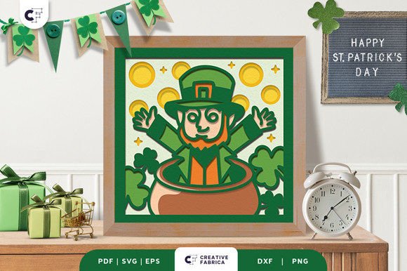 St Patricks Leprechaun 3D Shadow Box SVG