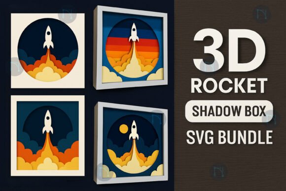 3D Rocket Shadow Box SVG Bundle