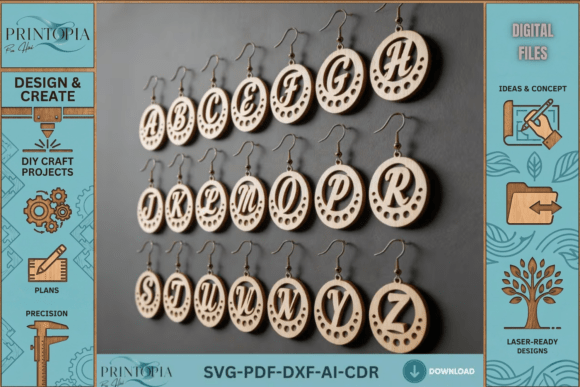 Alphabet Initial Earrings Laser Cut Template