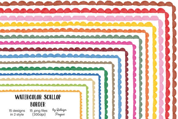15 Watercolor Scallop Border, Decorative - Download Now