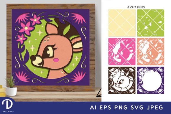 Fawn In Floral Frame 3d Light Box